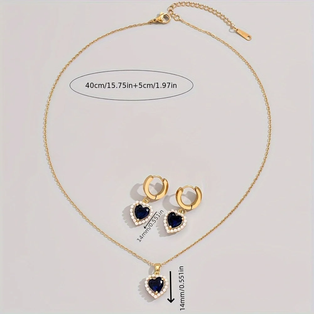 18K Gold Plated Love Heart Pendant Earrings + Necklace Set